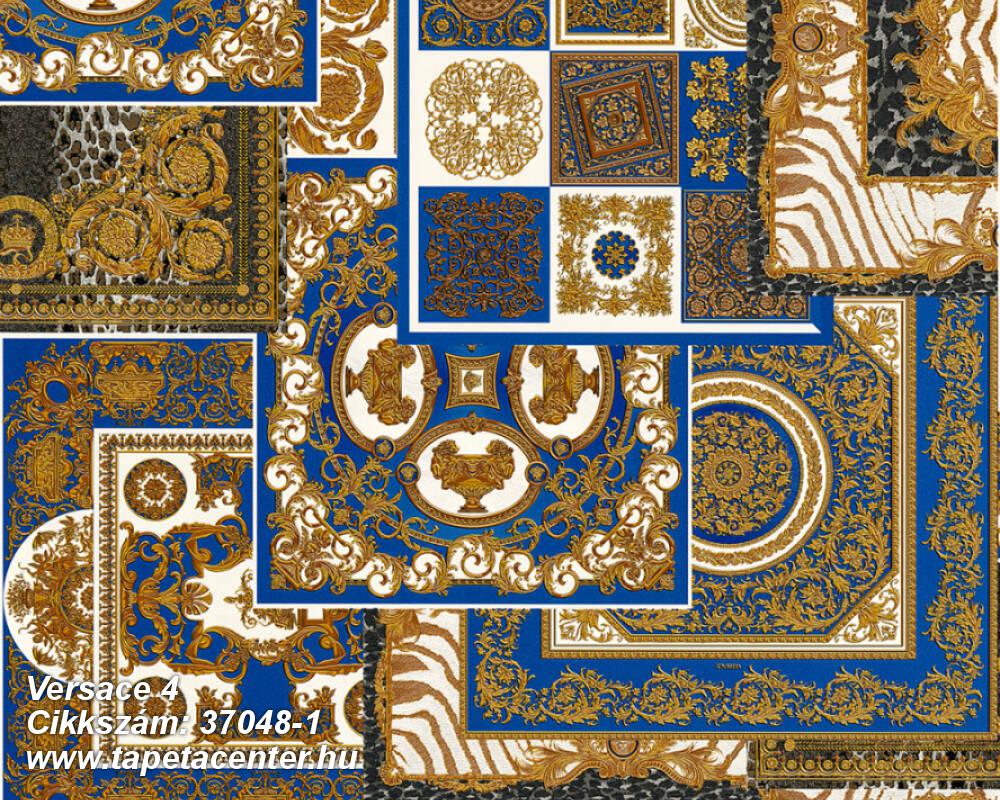 Barokk-klasszikus,geometriai mintás,különleges felületű,arany,barna,fehér,kék,súrolható,vlies tapéta 